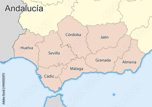Carta da parati Vector map of the spanish autonomous community of Andalusia