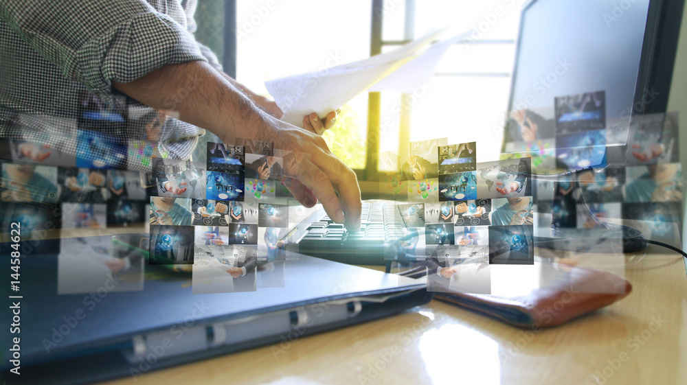 Fototapeta premium Businessman working on virtual screen.business concept
