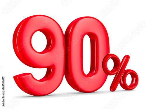 Ninety percent on white background. Isolated 3D illustration