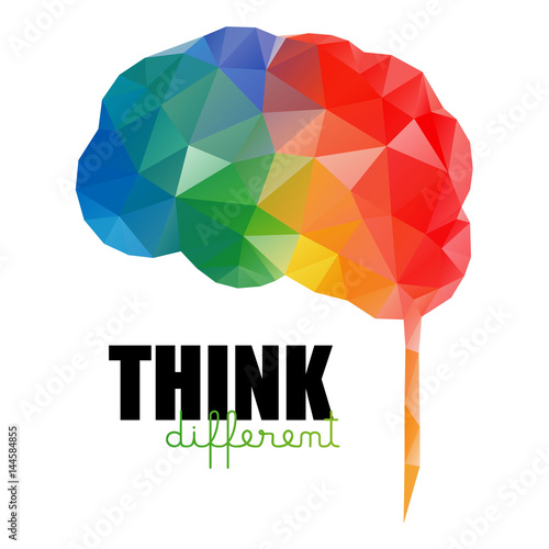 Think different concept. Low poly colorful brain