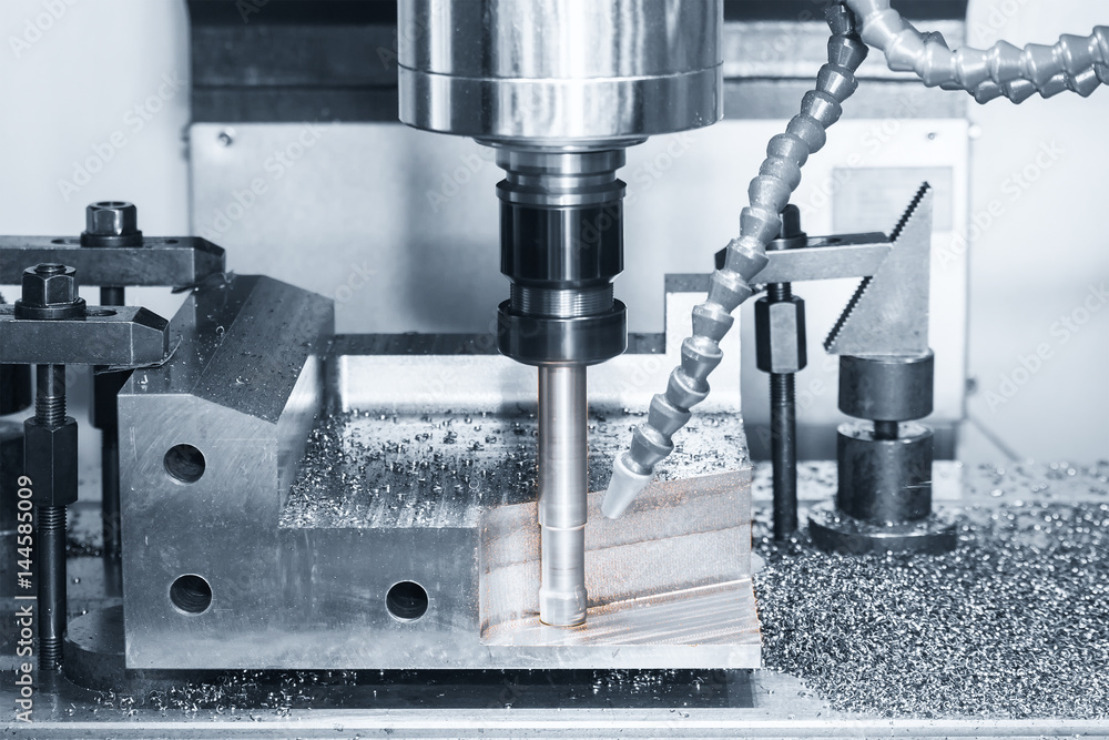 High precision CNC machining center working, operator machining automotive sample part process High precision CNC machining center working, operator machining automotive sample part process