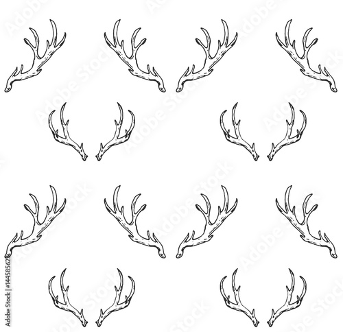 seamless pattern with hand drawn deer horns. forest hunting
