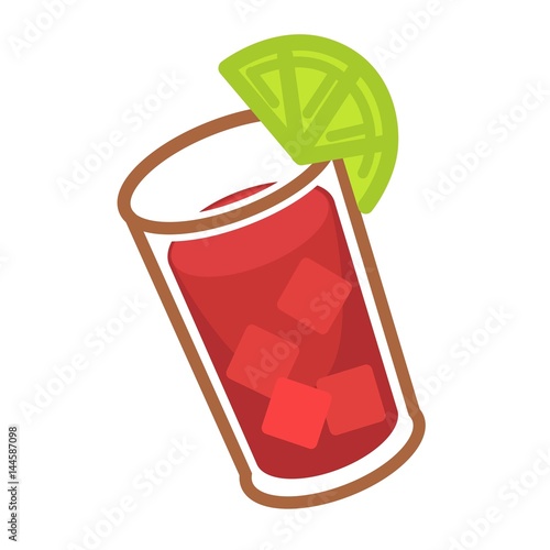 Bloody Mary with ice and slice of lime in glass