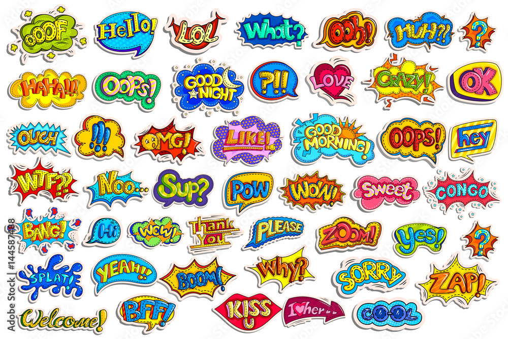 Fototapeta premium Sticker collection for comic style chat bubble for different word