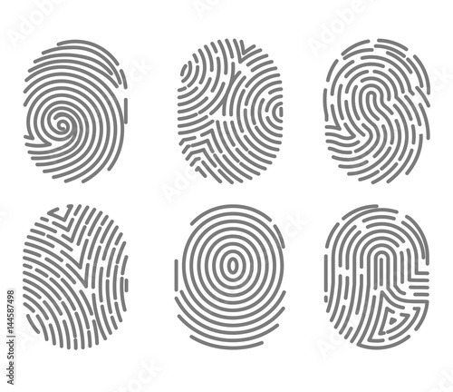 Set of fingerprint types with twisted lines signs isolated vector