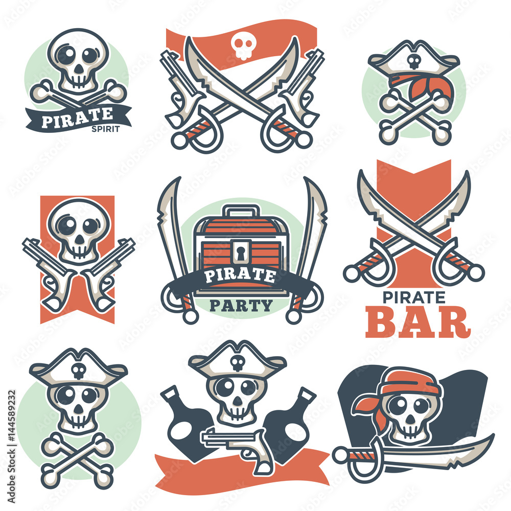 Pirate spirit logo emblems vector poster on white