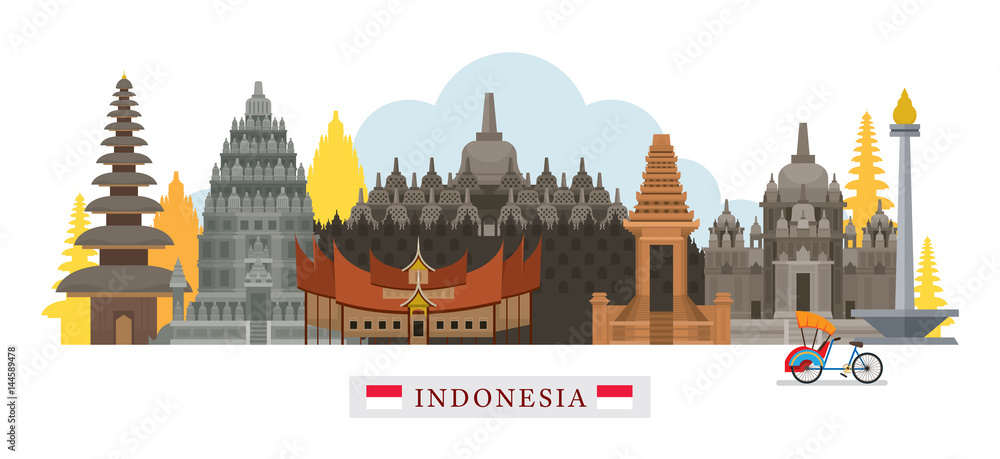 Naklejka premium Indonesia Architecture Landmarks Skyline, Cityscape, Travel and Tourist Attraction