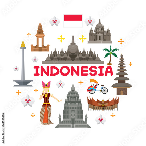 Indonesia Travel Attraction Label, Landmarks, Tourism and Traditional Culture