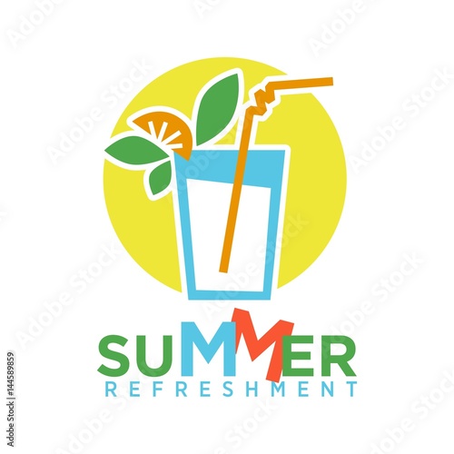 Summer refreshing cocktail with straw, fruits and mint on background