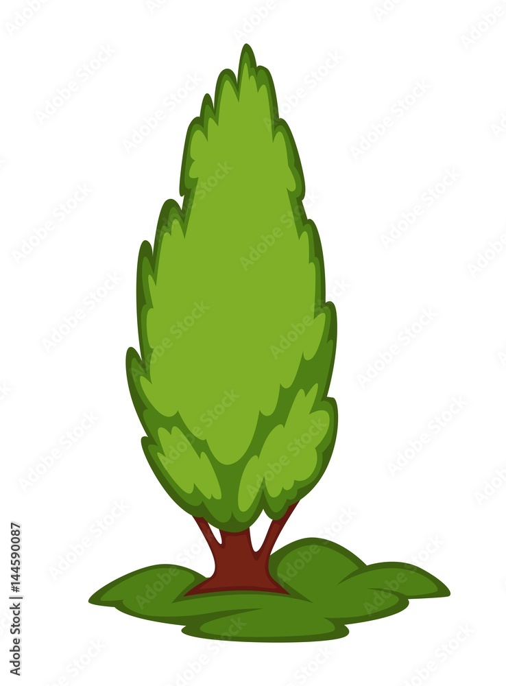 Naklejka premium Tall green tree on piece of grassland vector illustration isolated