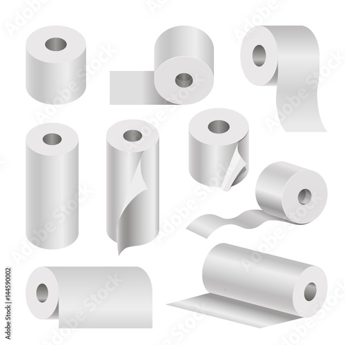 Realistic rolled toilet and towel paper poster on white