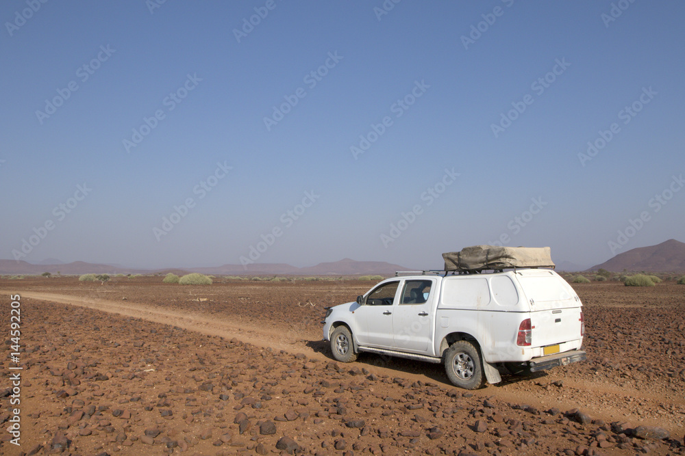 4x4 travelling through Damaraland, Namibia.