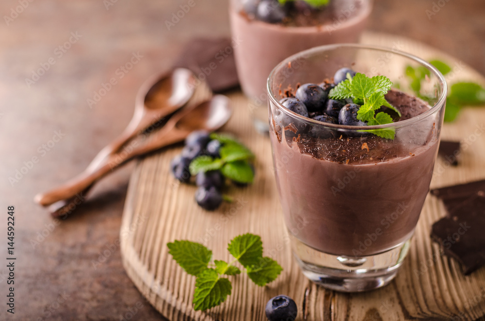Chocolate pudding with berries and herbs Chocolate pudding with berries and herbs