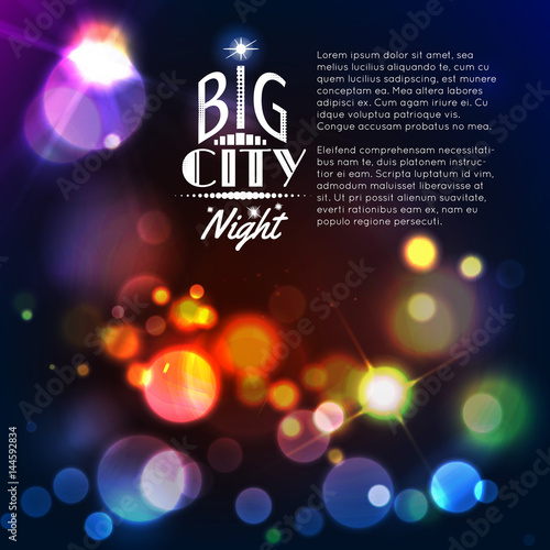 Abstract city background with bokeh lights. Vector illustration