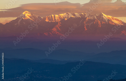 Trishul peak in Surise in the Himalayas. Elevation 7,120 Meter