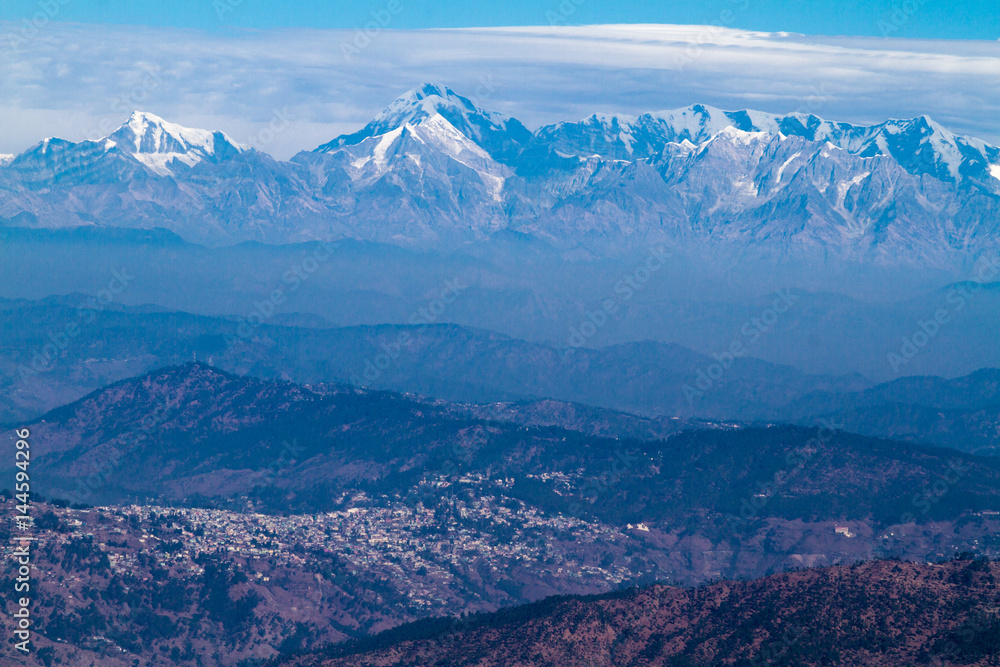 Trishul peak overlooking Ranikshet town in the Himalayas. Elevation 7,120 Meter