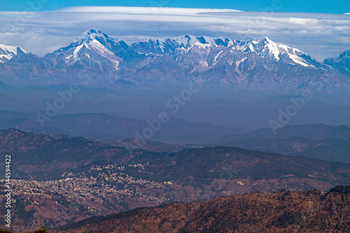 Trishul peak overlooking Ranikshet town in the Himalayas. Elevation 7,120 Meter