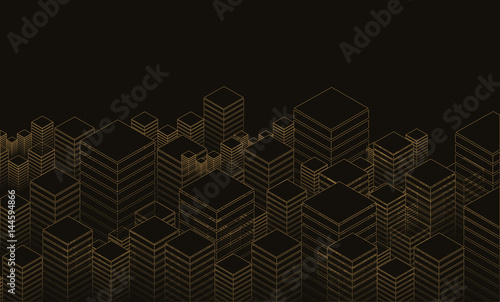 poster with a forest of skyscrapers in black and gold