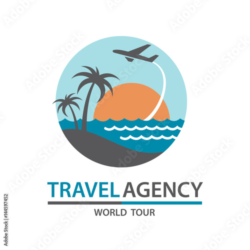 abstract travel logo with aircraft and ocean