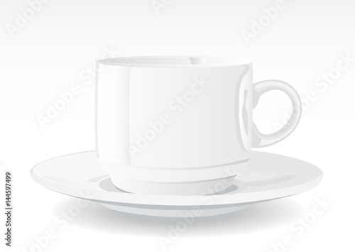 Realistic white cup and saucer