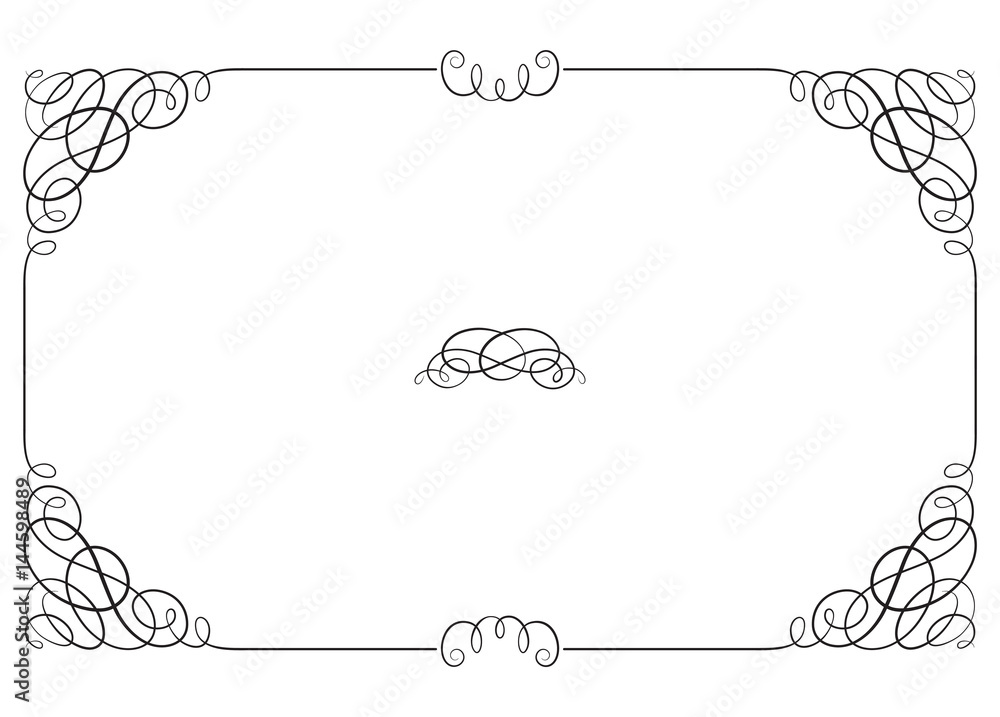 Obraz premium Black rectangular ornate border with vignette corners. Vignette, text divider, header.