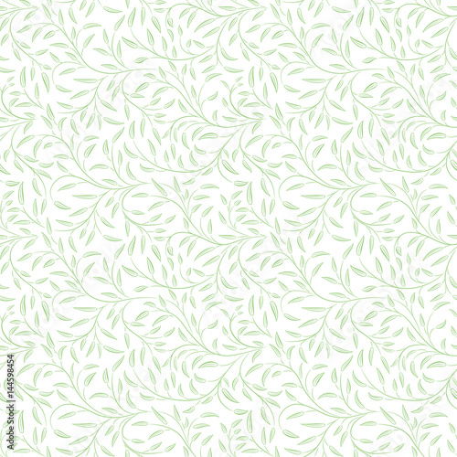 Green seamless pattern of interlaced stems and leaves. No background. Swatch is included in vector file. 