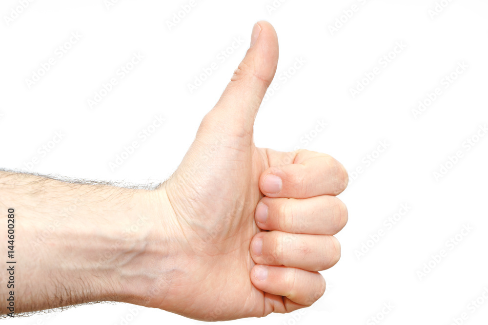 Man wrist finger up good sign isolated Man wrist finger up good sign isolated