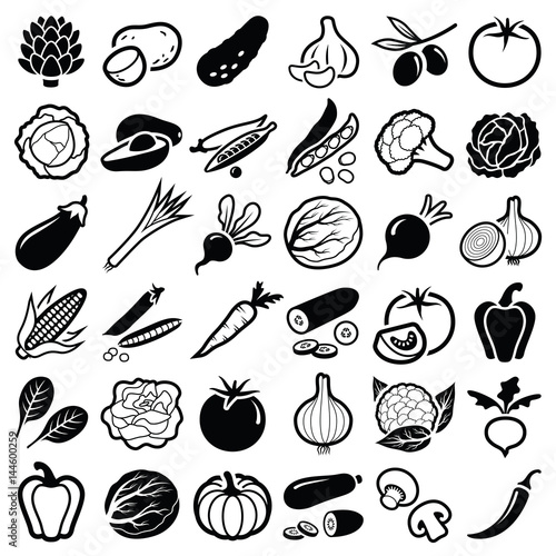 Vegetables icon collection - vector silhouette illustration