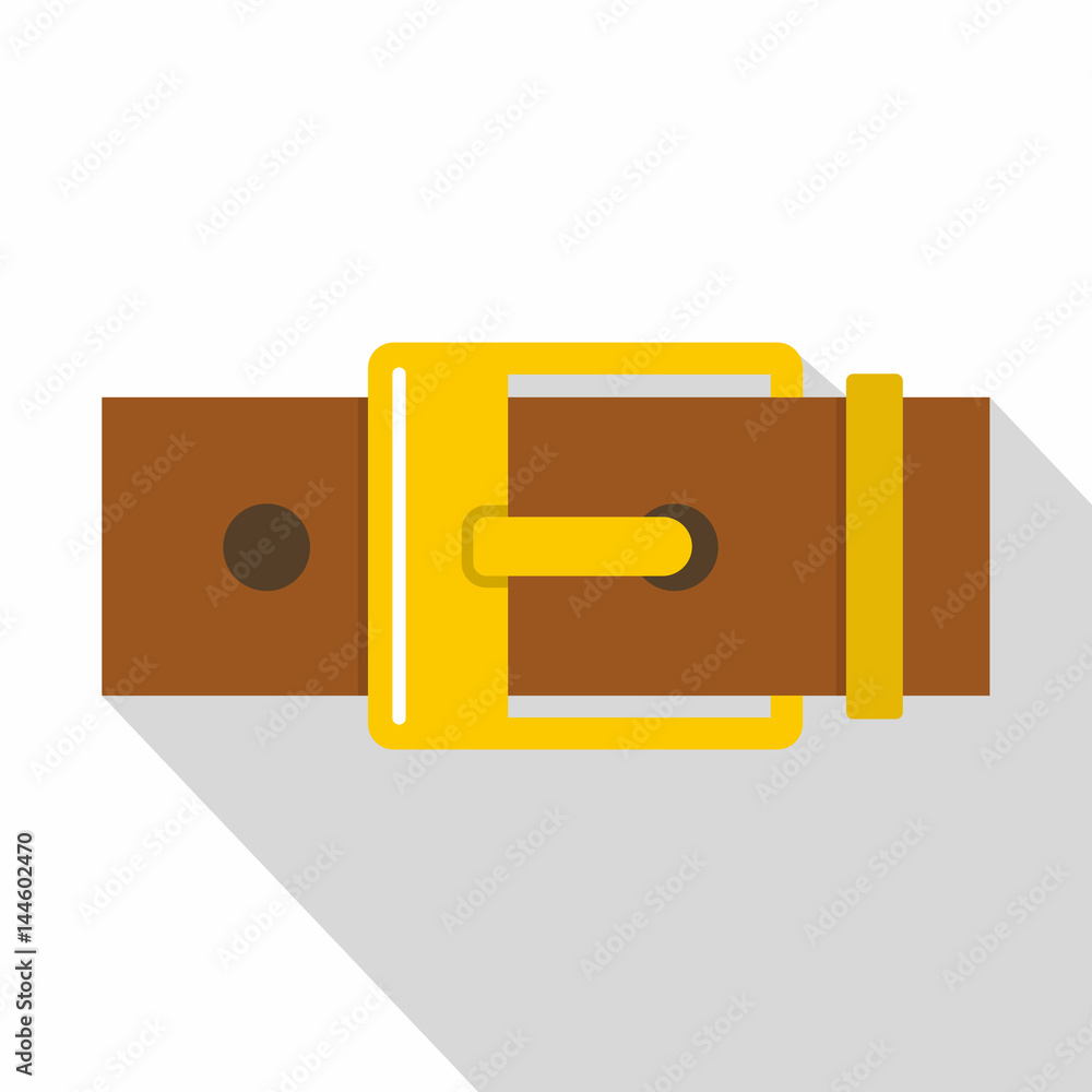 Belt with yellow square buckle icon, flat style Belt with yellow square buckle icon, flat style