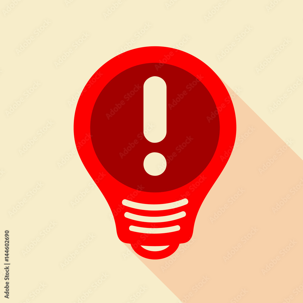 Red light bulb with exclamation mark inside icon Red light bulb with exclamation mark inside icon