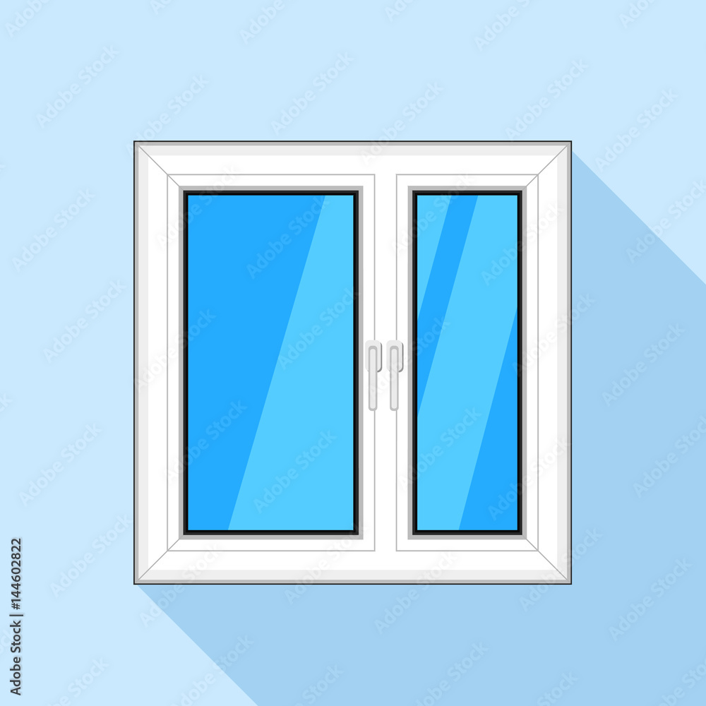White plastic window with glass icon, flat style White plastic window with glass icon, flat style