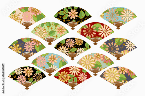 Vector set of isolated fans. The fans set isolated on a light background.