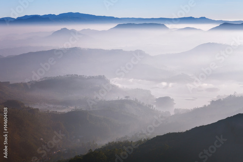 Beautiful landscape. Sunrise on the mountain Sri Pada Adam s Peak. Sri Lanka.