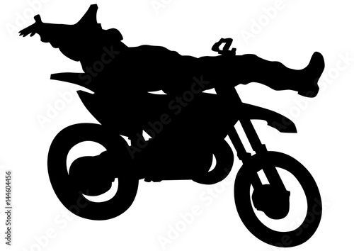 Man on flying bike on white background