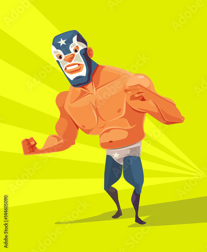 Angry wrestler man character. Vector flat cartoon illustration