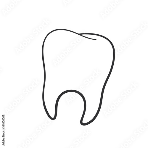 Vector illustration. Hand drawn doodle of human tooth. Oral hygiene symbol. Cartoon sketch. Decoration for greeting cards, posters, emblems, wallpapers, banners