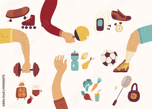 Team play, sport, dieting, fitness and nutrition Healthy lifestyle.