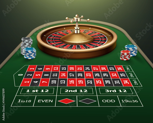 Roulette table and wheel