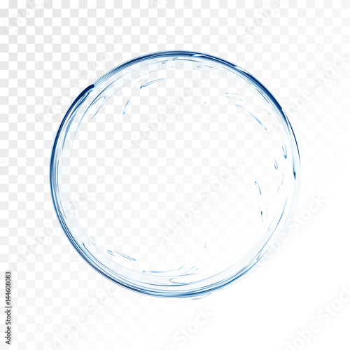 Water vector splash isolated on transparent background. blue realistic aqua circle with drops. top view. 3d illustration. semitransparent liquid surface backdrop created with gradient mesh tool.