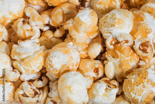 Food background of grains of popcorn macro - selective focus