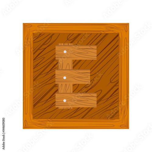 wooden block alphabet E letter icon isolated on white background photo