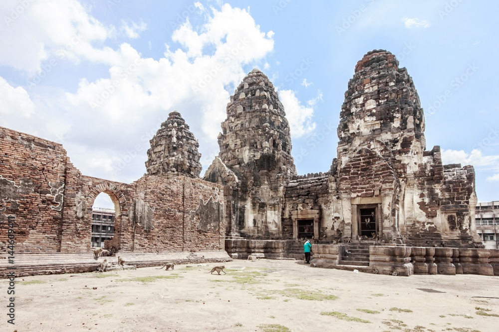 Archaeological site Phra Prang Sam Yot. Travel Lopburi in Thailand.