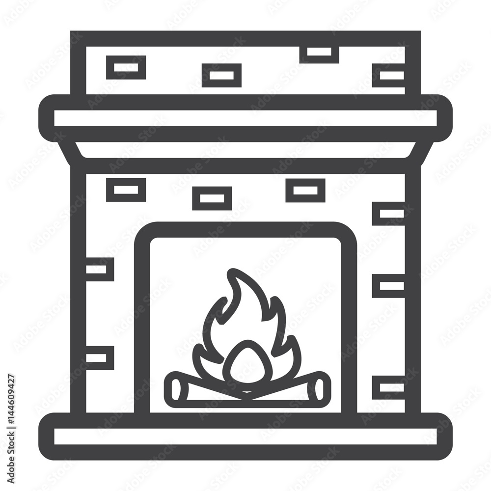 Fireplace line icon, Furniture and interior element, table vector graphics, a linear pattern on a white background, eps 10.
