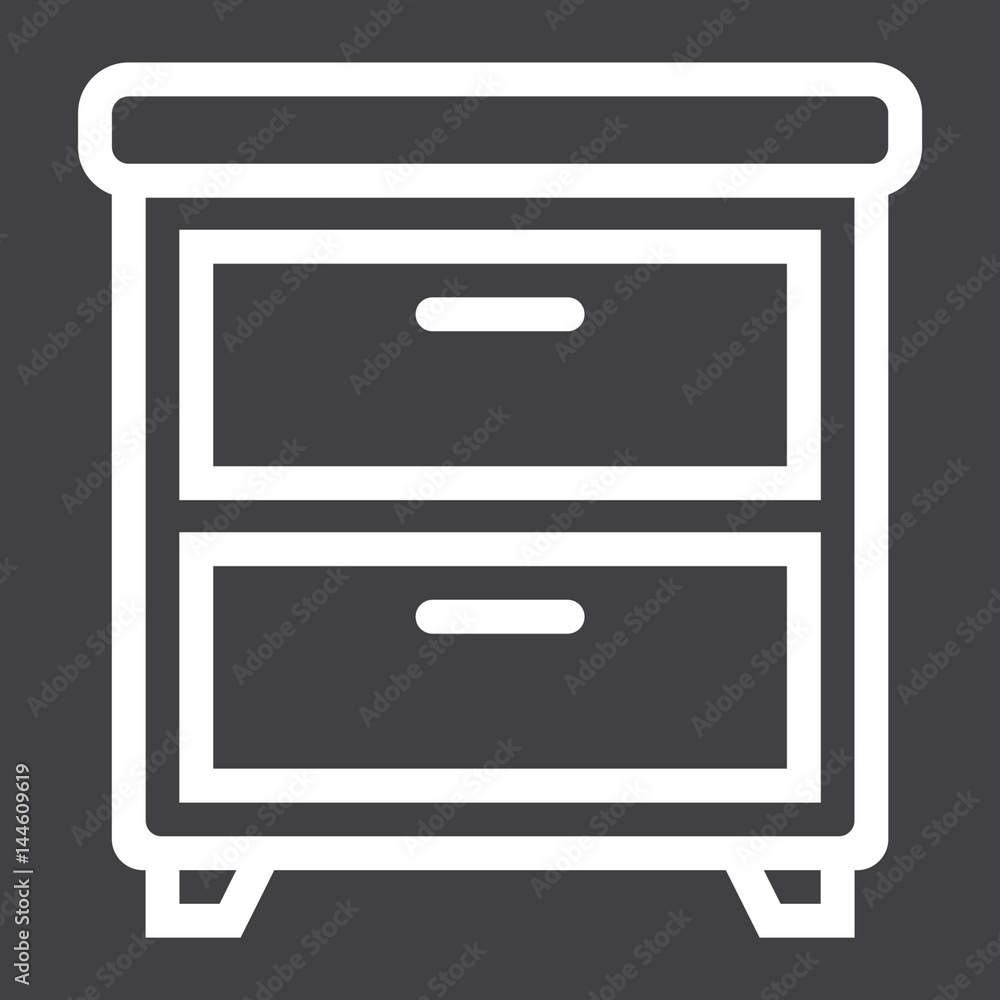 Bedside table line icon, Furniture and interior element, vector graphics, a linear pattern on a black background, eps 10. Bedside table line icon, Furniture and interior element, vector graphics, a linear pattern on a black background, eps 10.