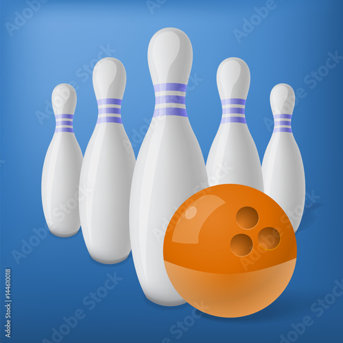 Skittles and bowling ball. Vector illustration.