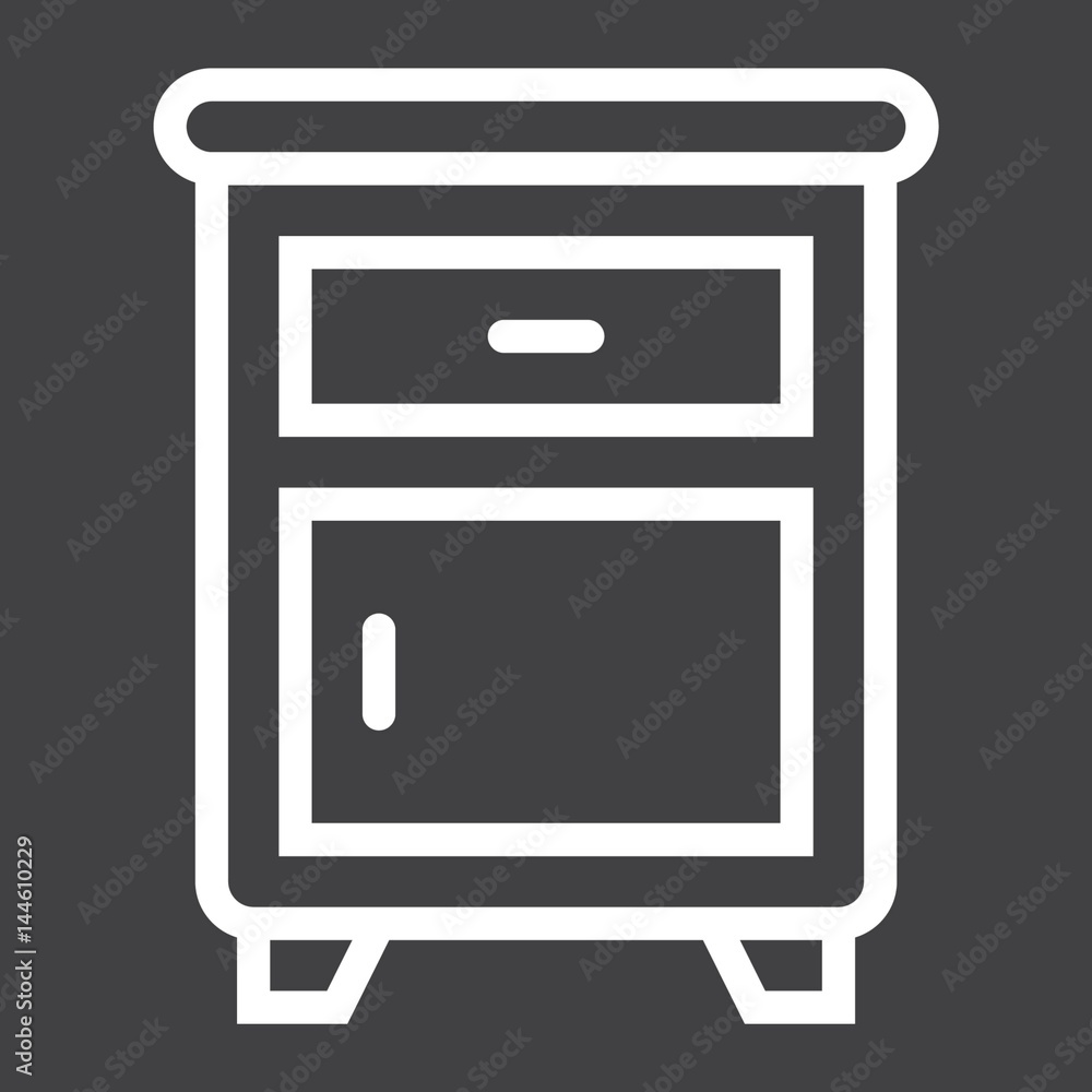 Nightstand line icon, Furniture and interior element, vector graphics, a linear pattern on a black background, eps 10.