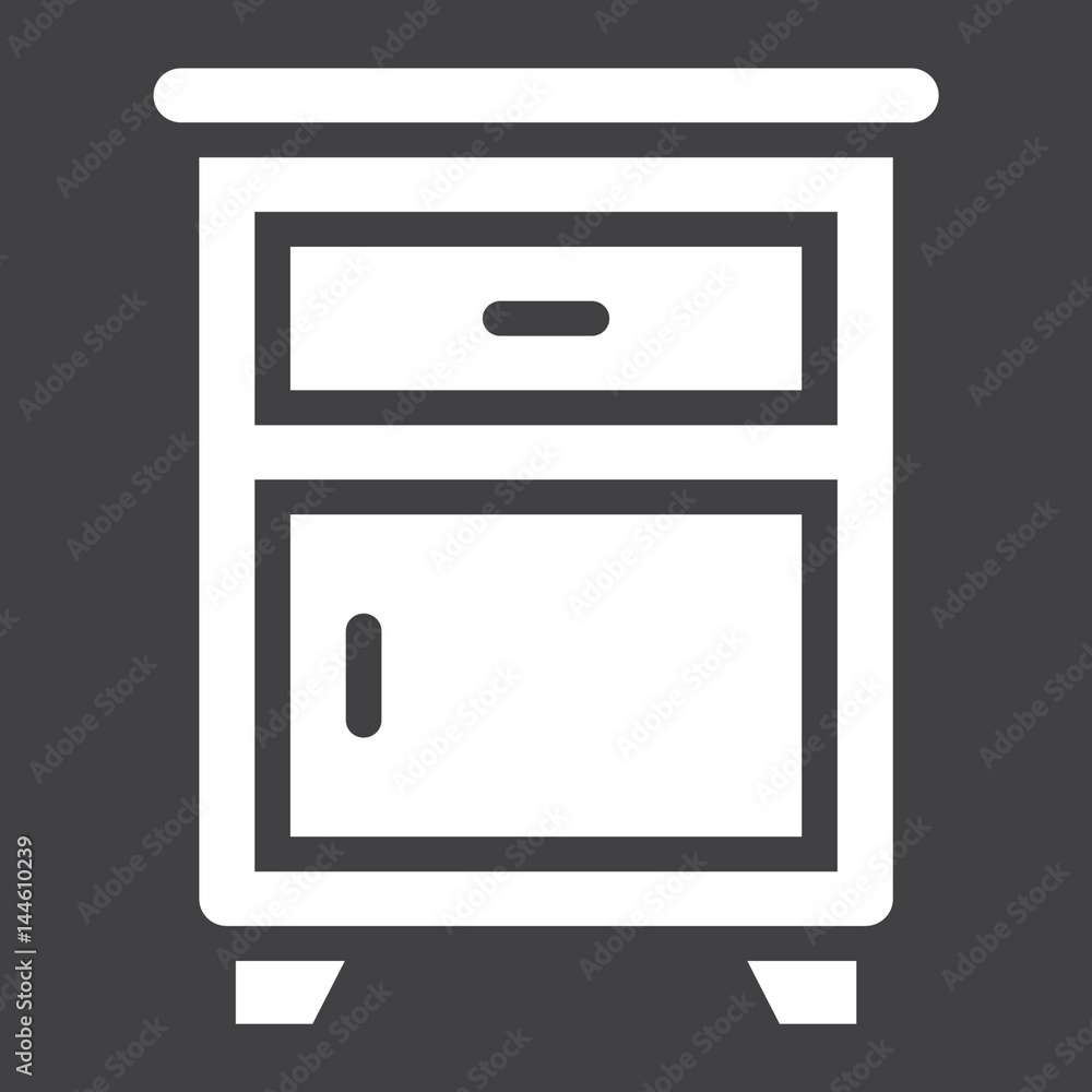 Nightstand solid icon, Furniture and interior element, vector graphics, a filled pattern on a black background, eps 10. Nightstand solid icon, Furniture and interior element, vector graphics, a filled pattern on a black background, eps 10.