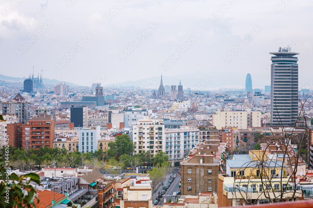 Barcelona, Spain - 22 April, 2016: Panoramic view of Barcelona from Montjuic in a summer day in Spain