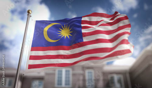 Photography Malaysia Flag 3D Rendering on Blue Sky Building Background