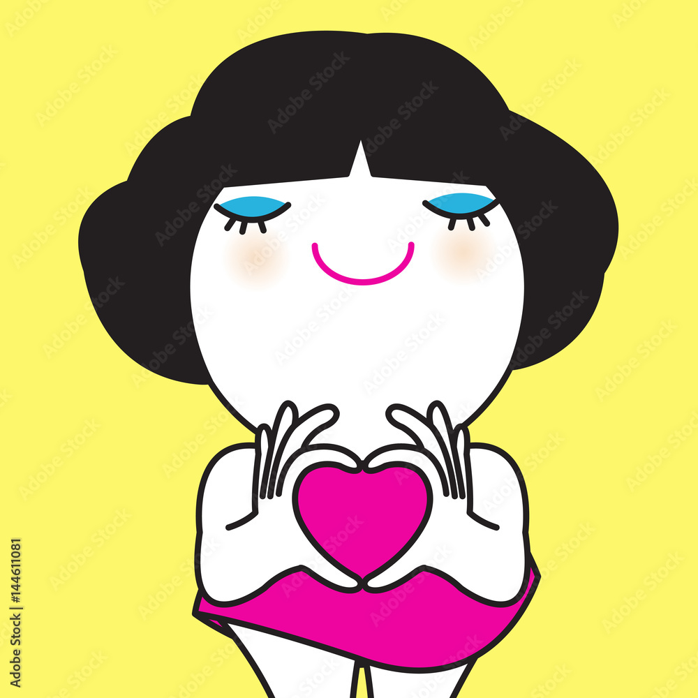 Cheerful Girl Doing Heart Shape Hand Sign Symbol Icon Concept Card Character illustration Cheerful Girl Doing Heart Shape Hand Sign Symbol Icon Concept Card Character illustration